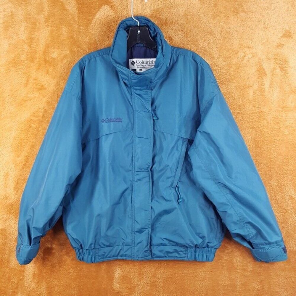 Vintage COLUMBIA Womens Jacket Medium Blue Windbreaker Zip Up Lined WHIRIBIRD